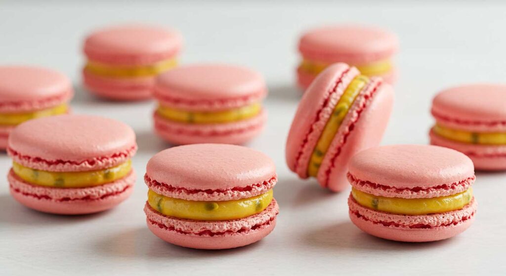 Raspberry Macarons with Passion Fruit Filling